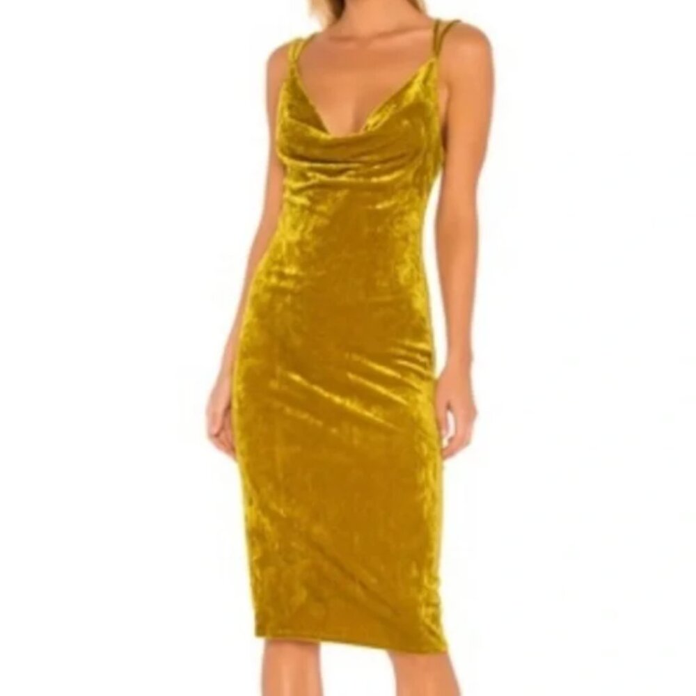 BCBG Gold Velvet cowl neck dress